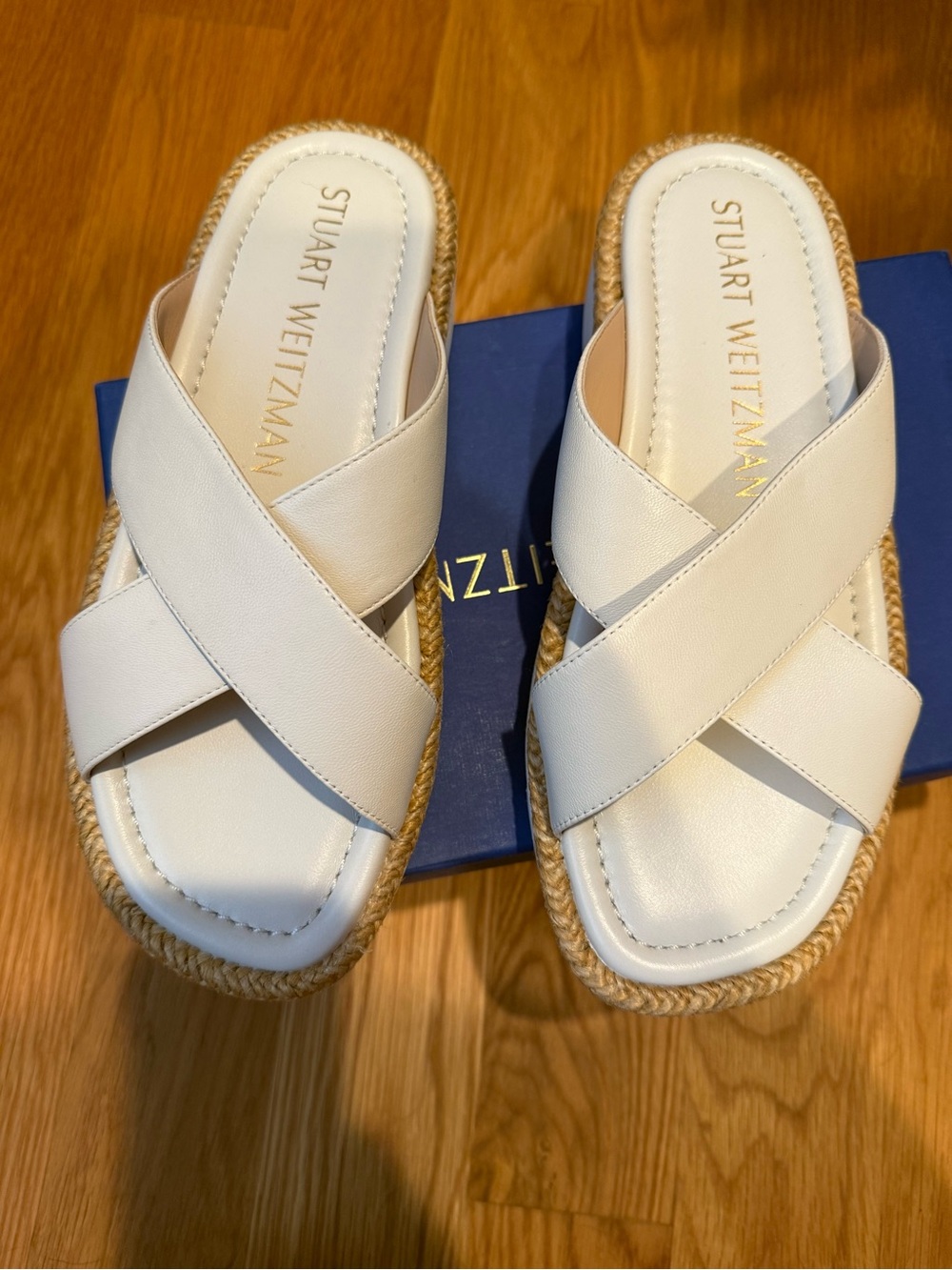 Stuart Weitzman Roza Lift Slides Women's White Cross-Strap‎ Sandals New 6.5